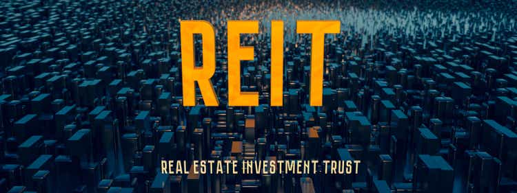 Concept image of Business Acronym REIT as Real Estate Investment Trust.  3d rendering
