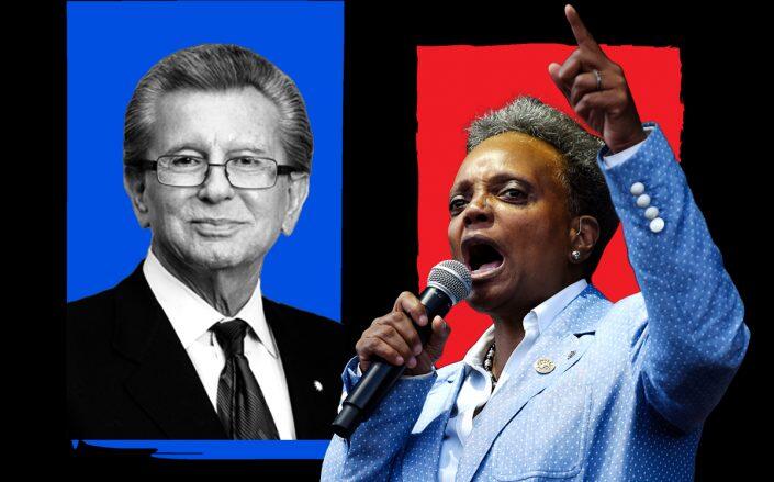 Chicago Mayor Lori Lightfoot (right) and Marcus & Millichap founder George Marcus (Getty, Marcus & Millichap)